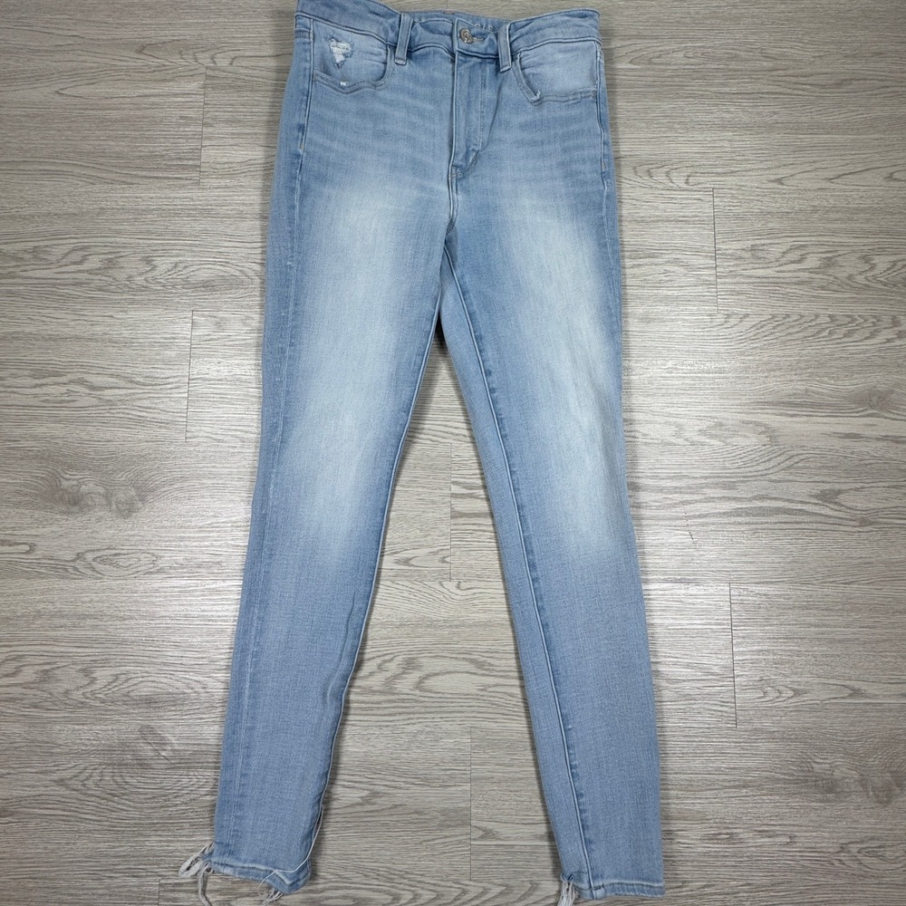 American Eagle Women Skinny Jeans Dream Stretch‎ Light Blue 4 Distressed Raw Hem